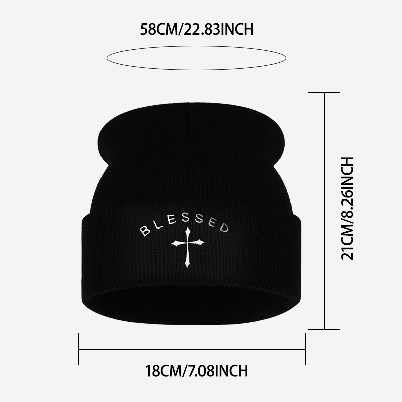 Blessed Cross Embroidered Bean - Beanie Cuffed Knit recension och pris